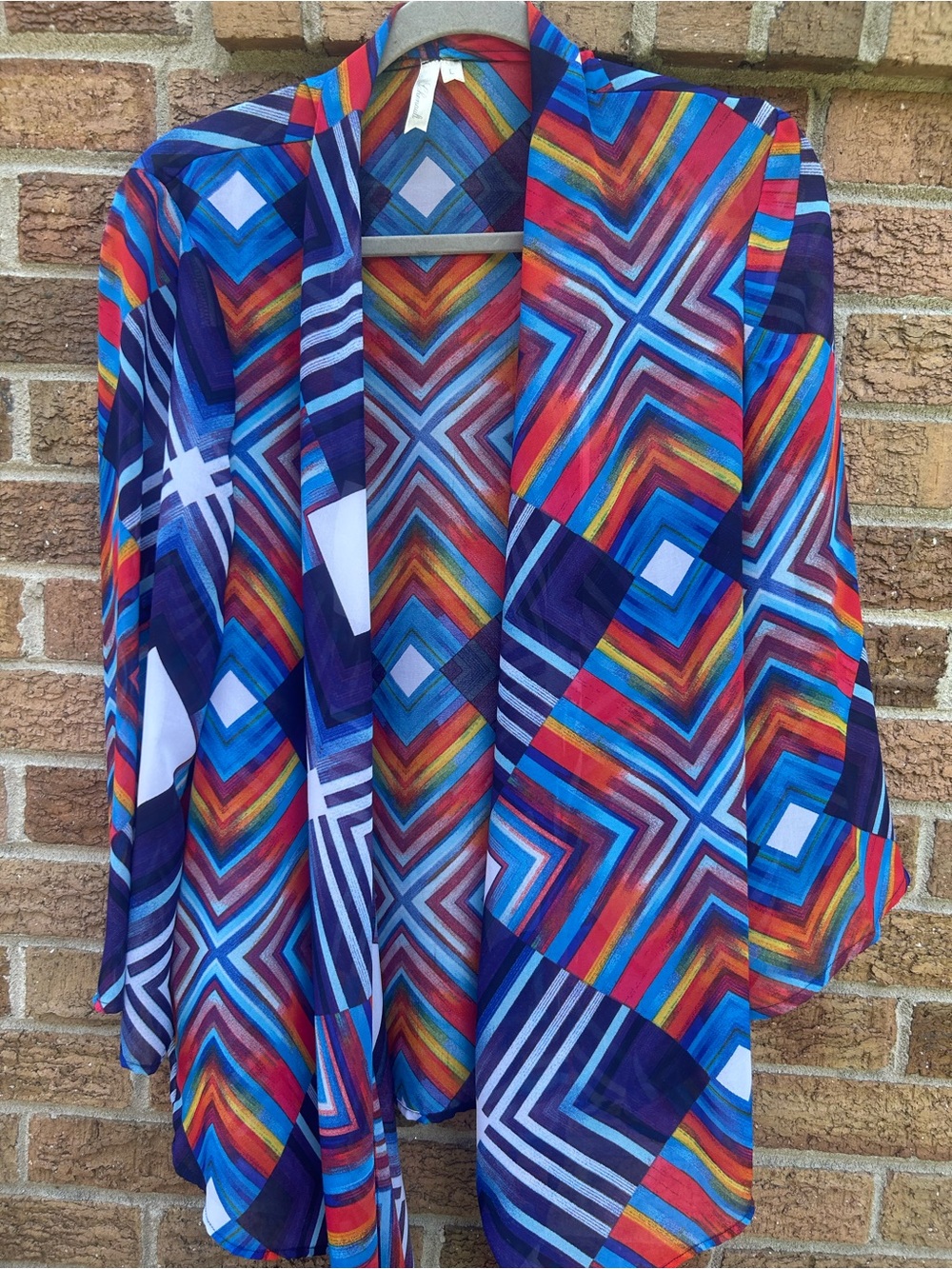 Chenault Multicolor Chevron & Diamond Print Open-Front Kimono size large